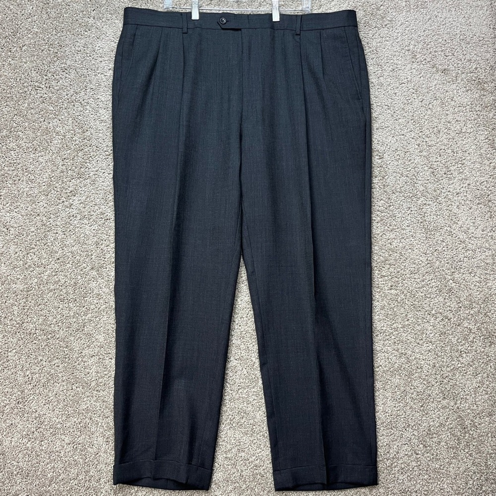 Joseph & Feiss TRIO Dress Pants Mens 43x31 Charcoal Gray Pleated Cuffed Wool EUC